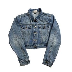 YMI Cropped Denim Jacket Blue Wash Women's Size XL Button Front Trucker